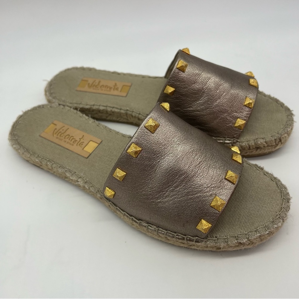 Vidorreta Espadrille Sandals Metallic Studded Slides Flats Size 10 Women - Picture 4 of 17